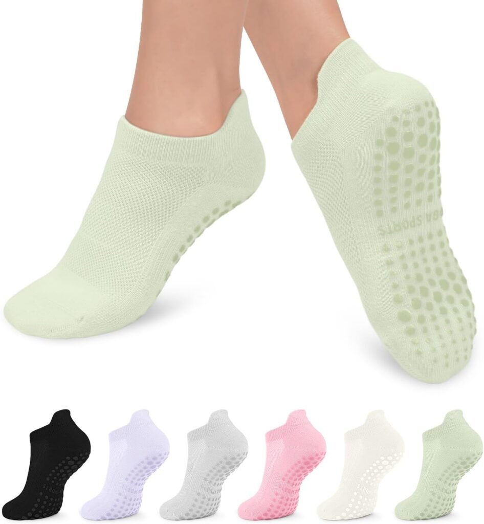 6 Pairs Grip Pilates Socks for Women, Non-slip Yoga Athletic Socks for Barre Ballet Barefoot Workout Hospital