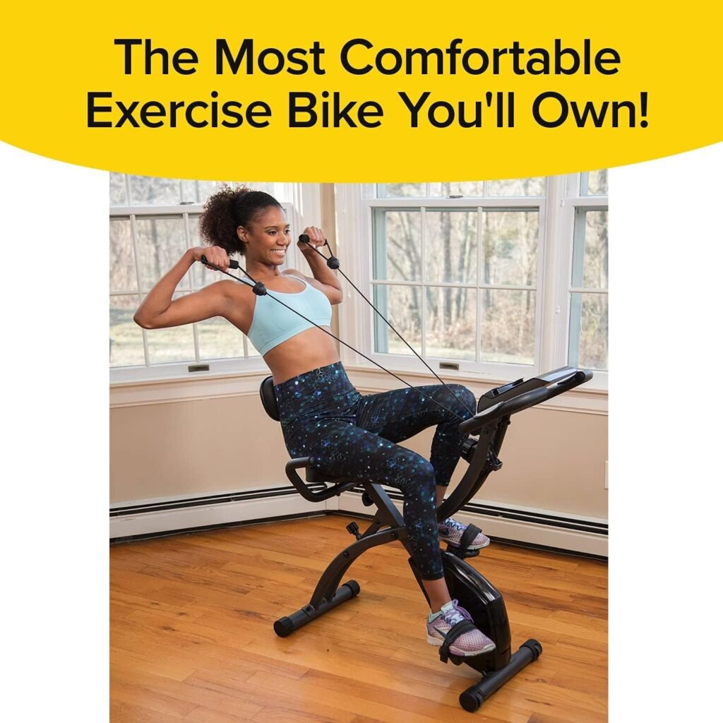 BulbHead As Seen On TV Slim Cycle Stationary Bike, Most Comfortable Exercise Machine, Thick, Extra-Wide Seat  Back Support Cushion, Recline or Upright Position, Twice The Results in Half The Time