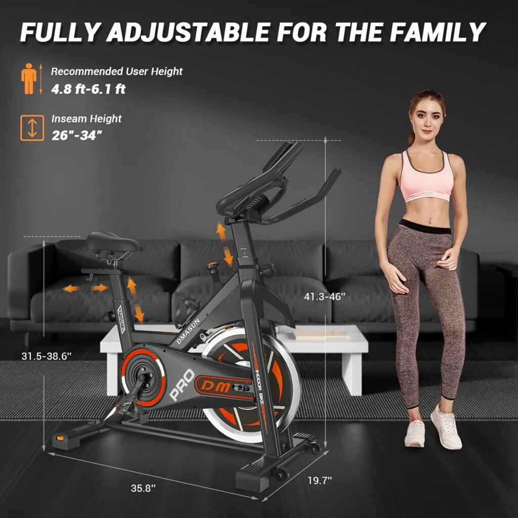 DMASUN Exercise Bike, Plus Magnetic Resistance/Brake Pad Indoor Cycling Bike Stationary, Cycle Bike with Comfortable Seat Cushion, Digital Display with Pulse