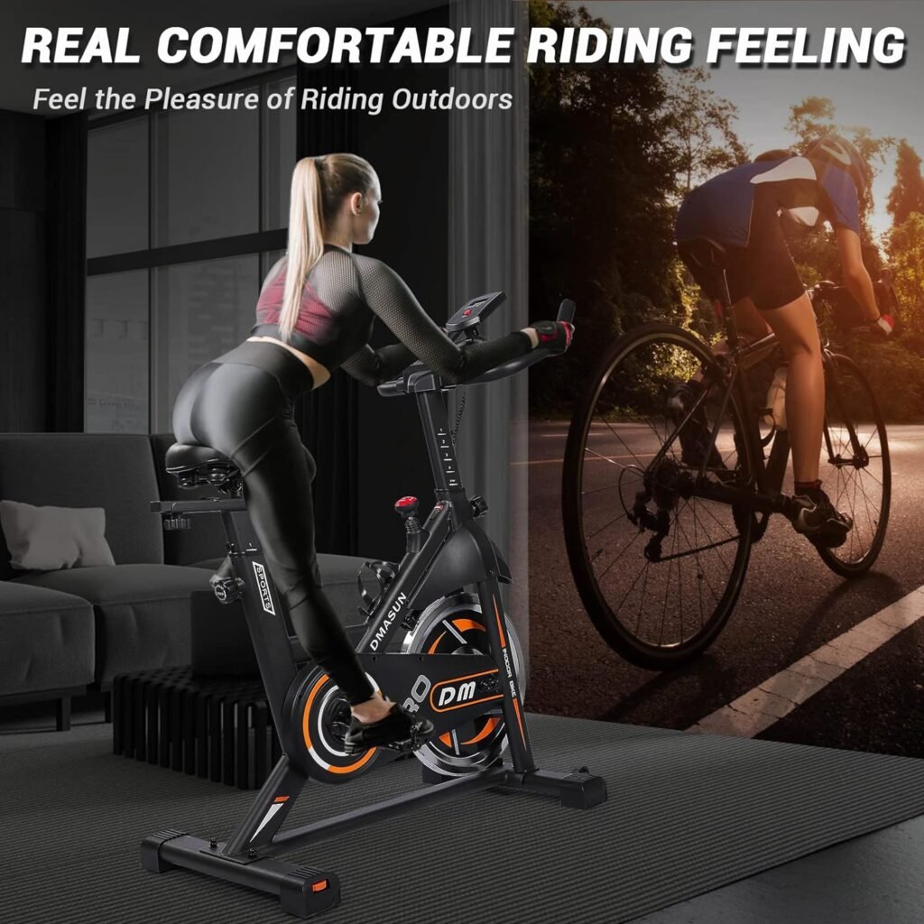 DMASUN Exercise Bike, Plus Magnetic Resistance/Brake Pad Indoor Cycling Bike Stationary, Cycle Bike with Comfortable Seat Cushion, Digital Display with Pulse