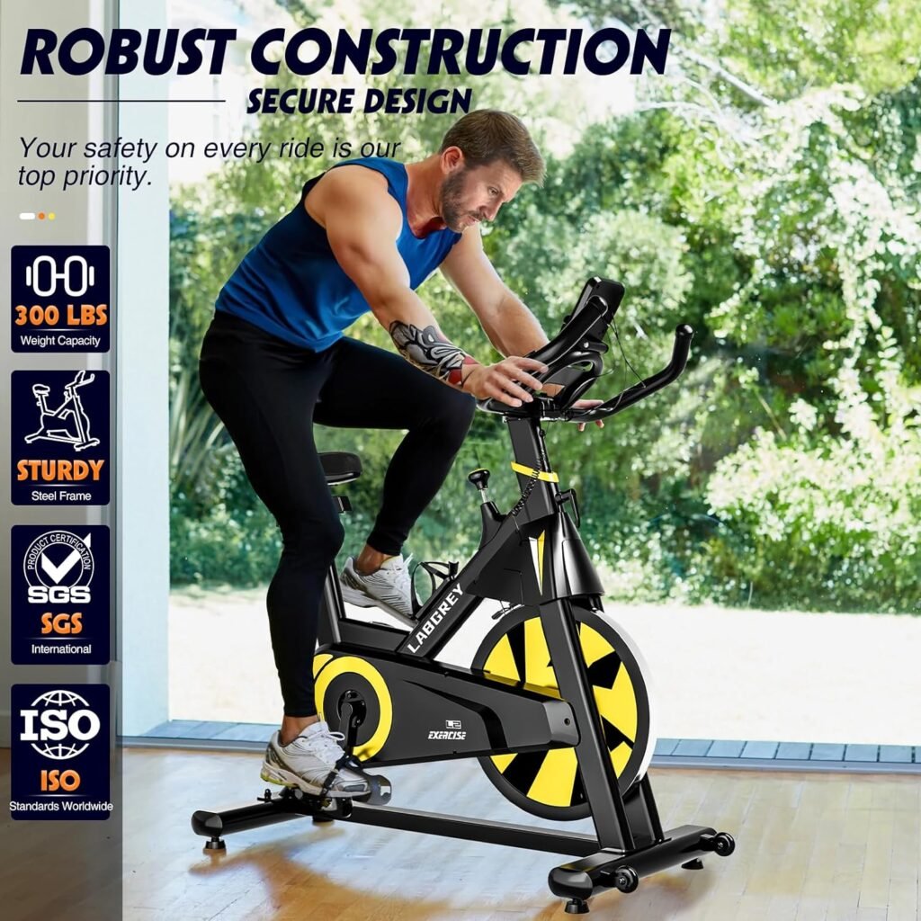 Exercise Bike Indoor Cycling Bike Stationary Cycle Bike with Heart Rate Sensor  Comfortable Seat Cushion, Quiet Fitness Bike for Home Cardio Workout