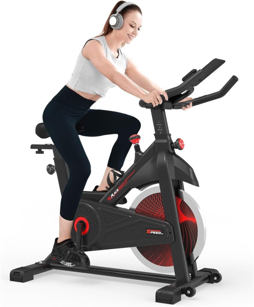 Exercise Bike Stationary for Home Workout,Adjustable Frictional Resistance/Brake Pad,Indoor Cycling Bike for Home Cardio Gym Fitness with Comfortable Cusion, LCD Display and Hand Pulse