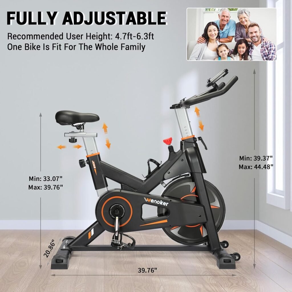 Exercise Bike, WENOKER Magnetic Resistance/Brake Pad Stationary Bike for Home, Indoor Bike with Silent Belt Drive, Heavy Flywheel, Comfortable Seat Cushion and Upgraded LCD Monitor