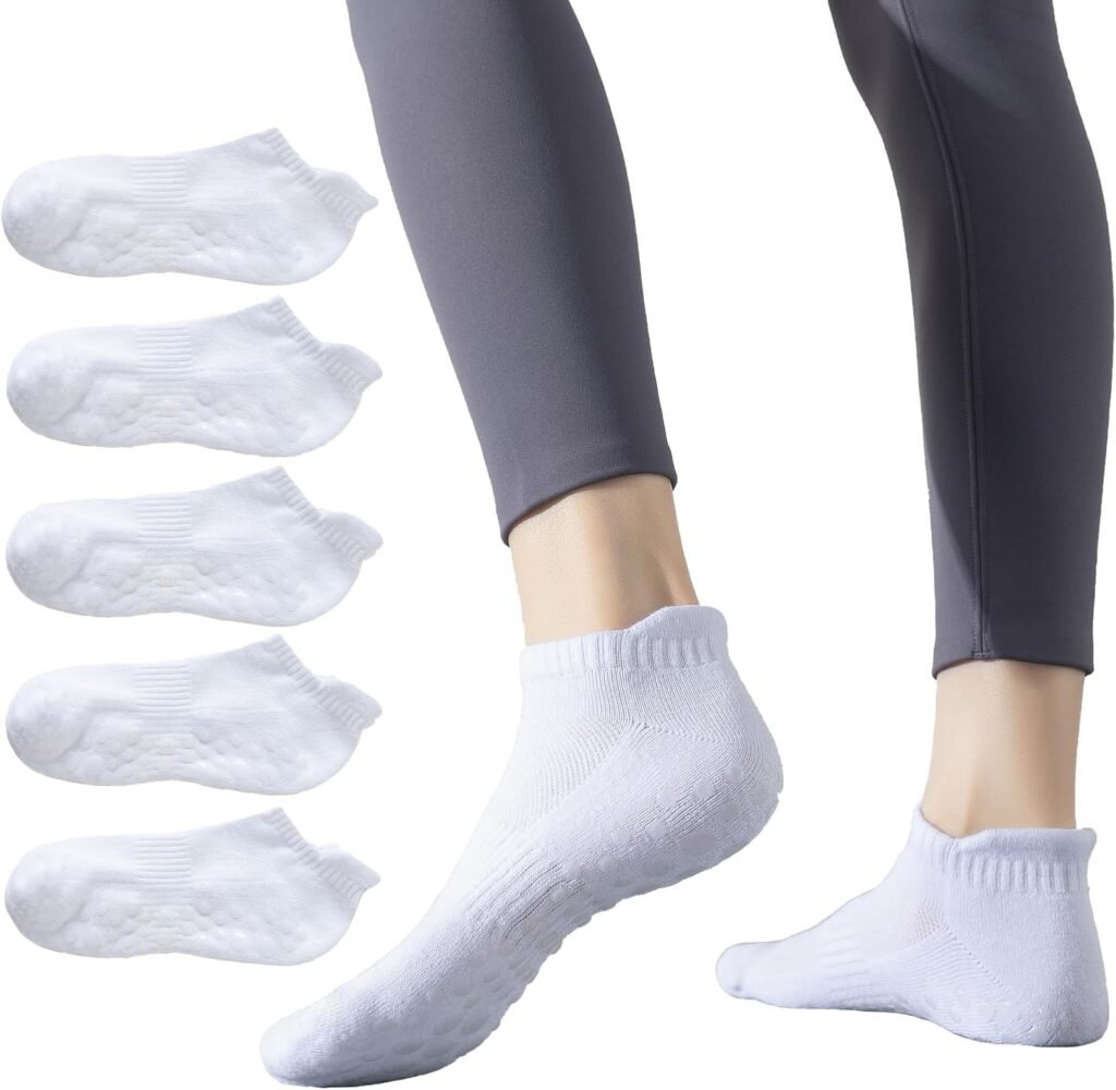 FLYDO Pilates Grippy Socks with Grips for Women Yoga Non Slip Long Socks for Pure Barre, Ballet,Dance Workout 2-5 Pack