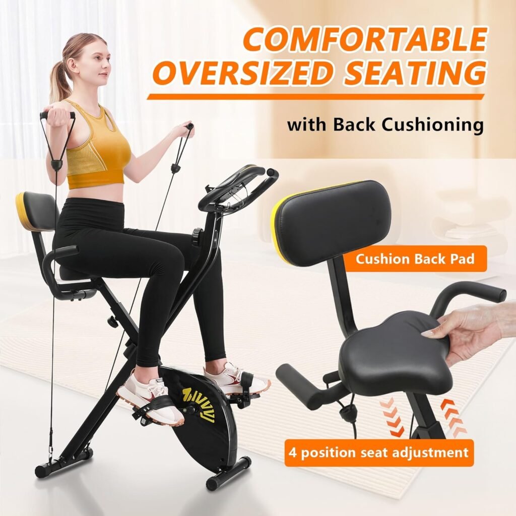 Folding Exercise Bike, Foldable Indoor Bike, 3 in 1 Upright Cycling Bike and Recumbent Exercise Bike for Home Workout, 16 Levels Resistance, 300LB Capacity, Arm Resistance Band, Pulse Sensor