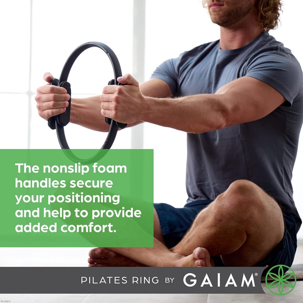 Gaiam Pilates Ring 15 Fitness Circle - Lightweight  Durable Foam Padded Handles | Flexible Resistance Exercise Equipment for Toning Arms, Thighs/Legs  Core, Black