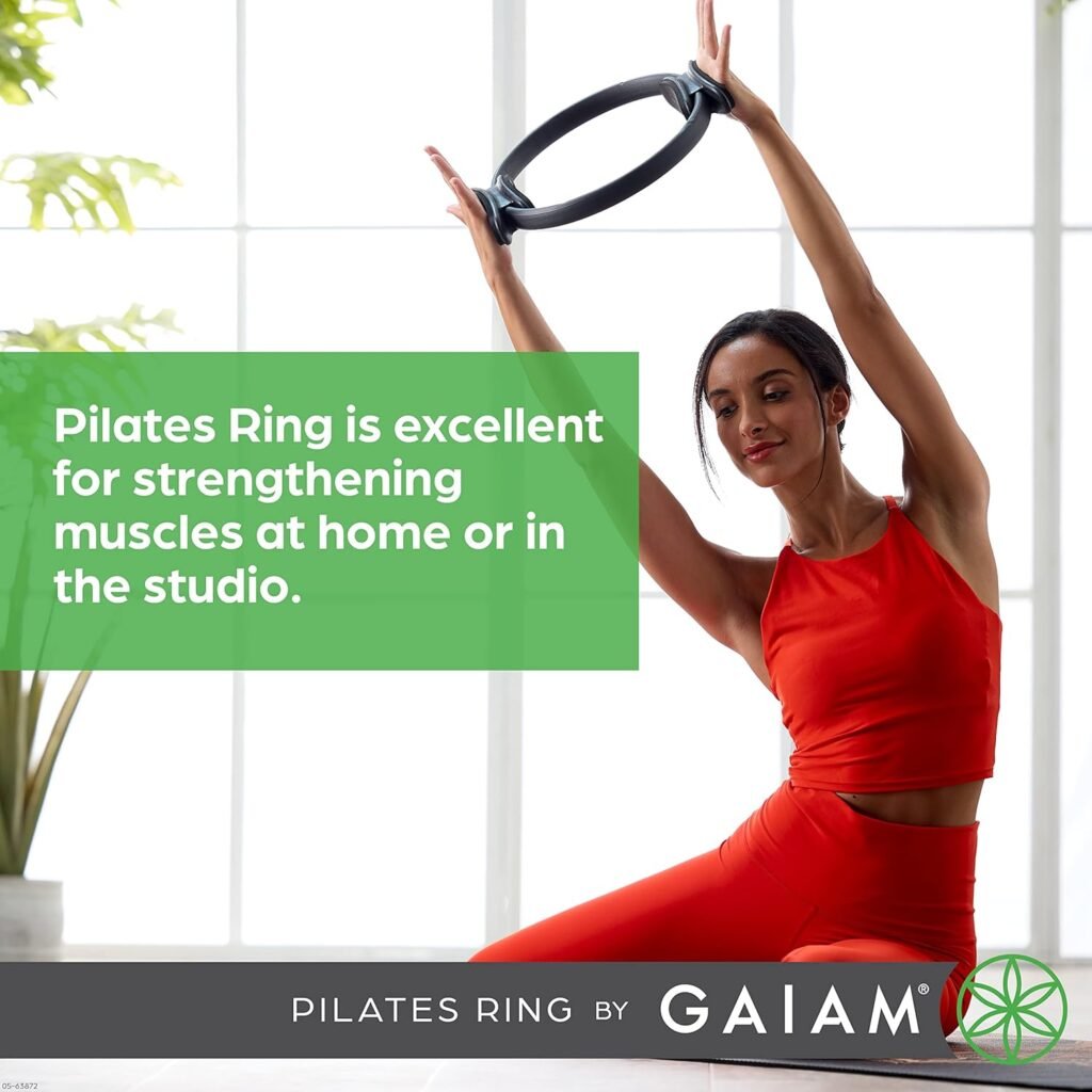 Gaiam Pilates Ring 15 Fitness Circle - Lightweight  Durable Foam Padded Handles | Flexible Resistance Exercise Equipment for Toning Arms, Thighs/Legs  Core, Black
