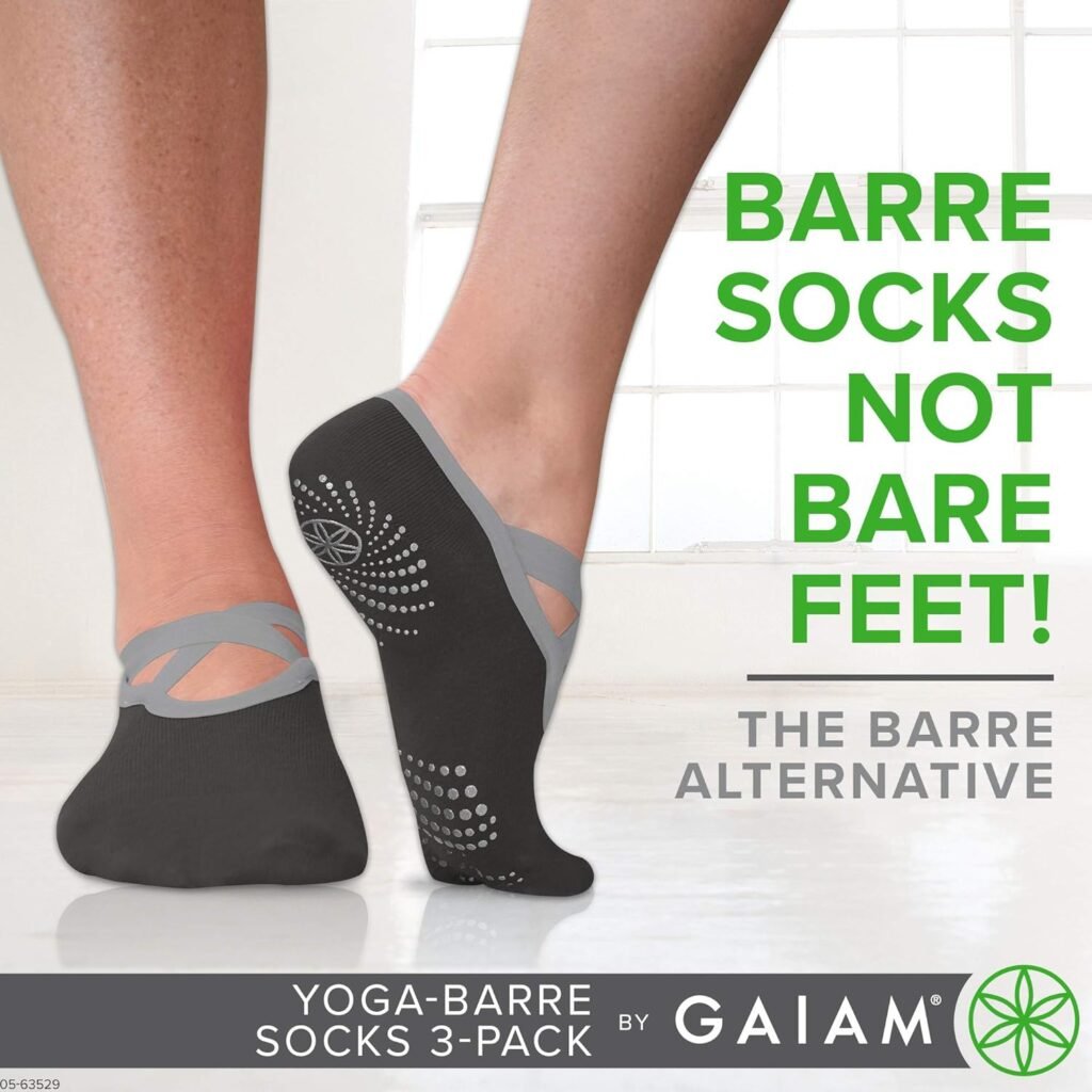 Gaiam Yoga Barre Socks - Non Slip Sticky Toe Grip Accessories for Women  Men