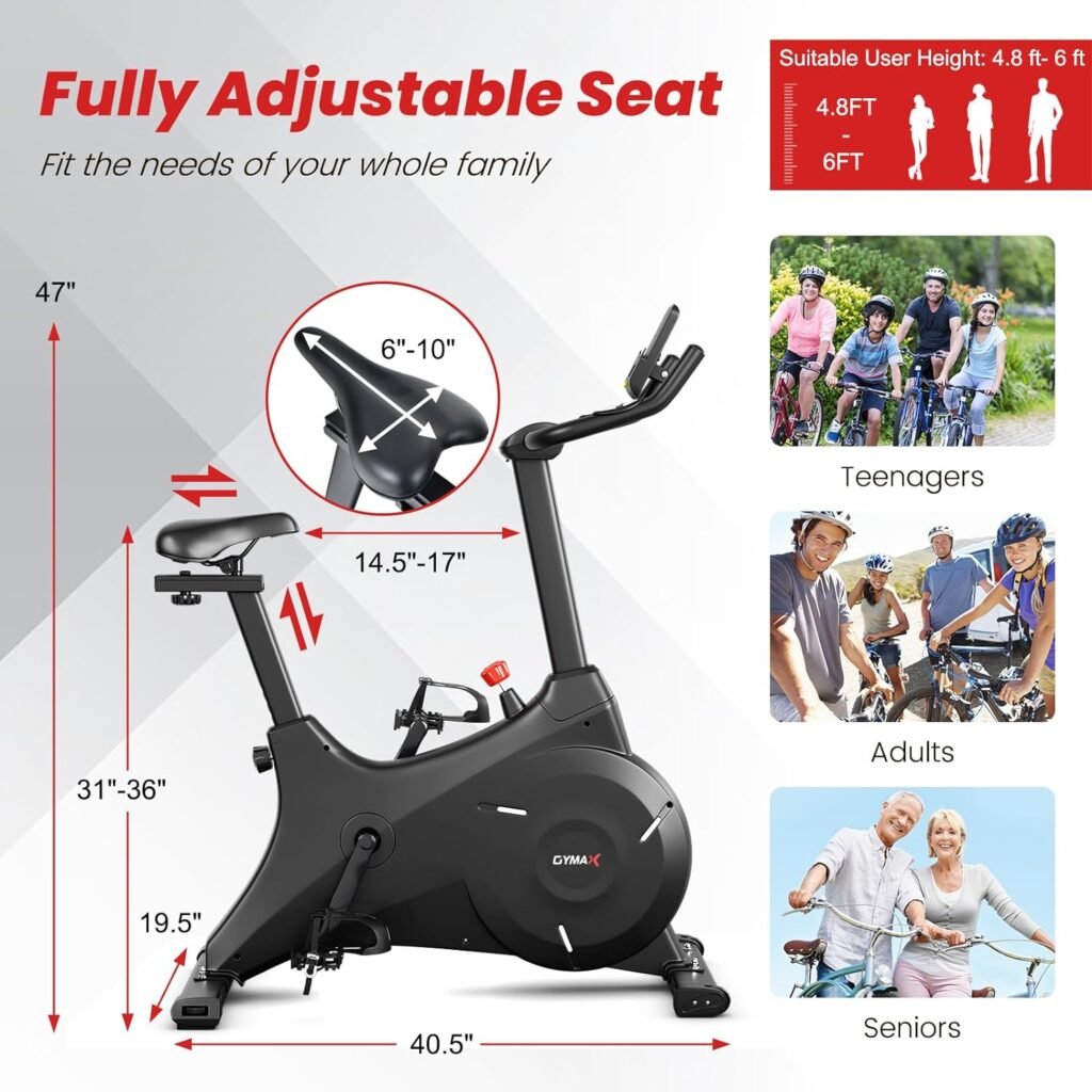 GYMAX Exercise Bike, Magnetic Resistance Stationary Bike with LCD Monitor, iPad Holder, Adjustable  Comfortable Seat, Silent Belt Drive Indoor Cycling Bike for Home Gym Workout Fitness Equipment