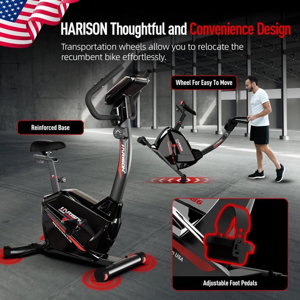 HARISON Magnetic Exericse Bike with Bluetooth, Upright Exercise Bike Stationary Bikes for Home 350 lbs Capacity