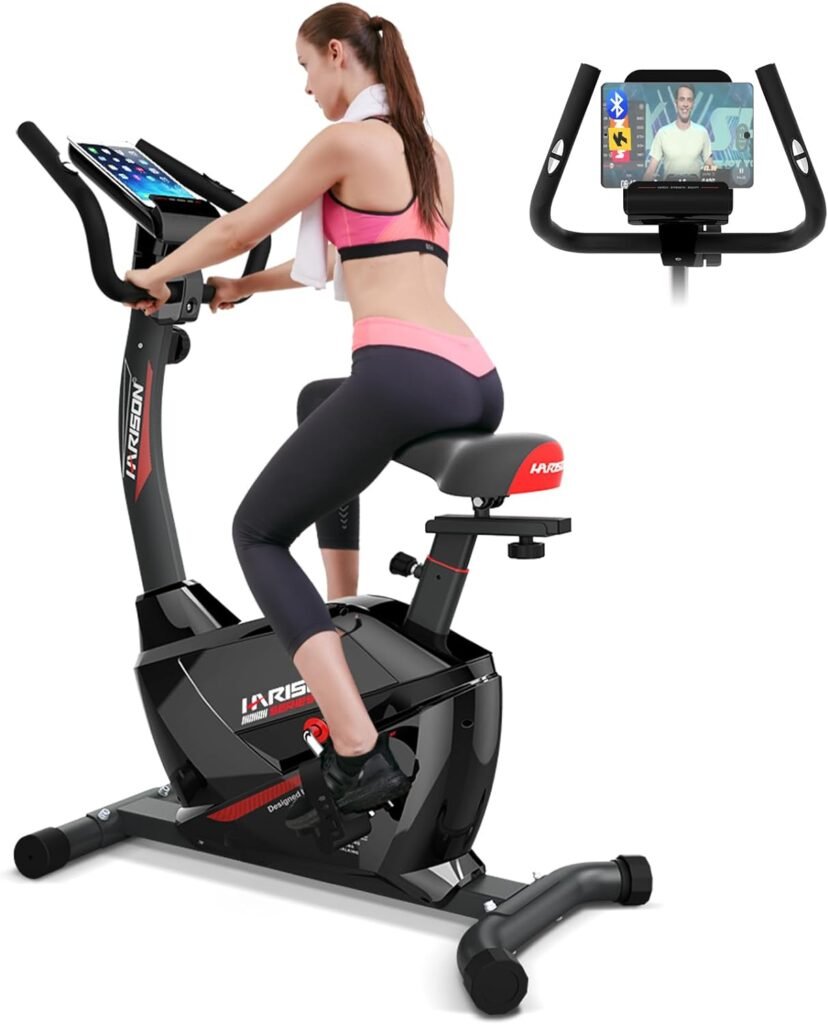 HARISON Magnetic Exericse Bike with Bluetooth, Upright Exercise Bike Stationary Bikes for Home 350 lbs Capacity