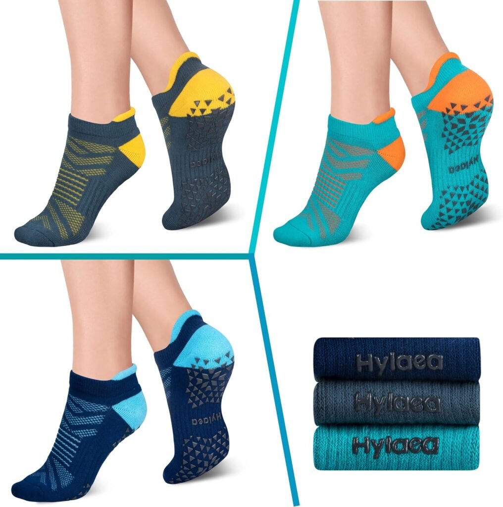 Hylaea Unisex Non Slip Socks with Grip for Yoga, Hospital, Pilates, Barre | Ankle, Cushioned