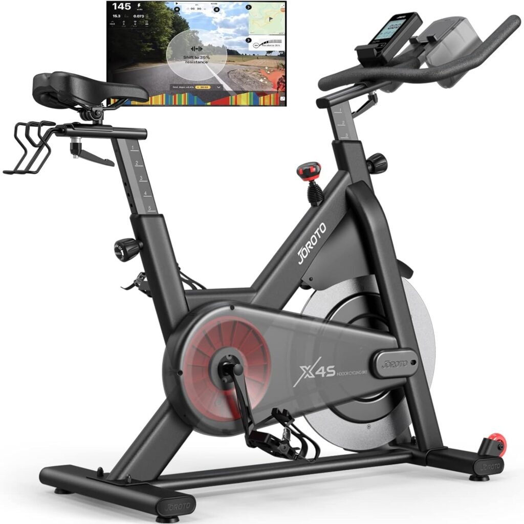 JOROTO X2 Stationary Exercise Bike | X2PRO/X4S Bluetooth Magnetic Belt Drive Indoor Cycling Bike, 300/330 Pounds Loads + 44 Days Free Kinomap Membership