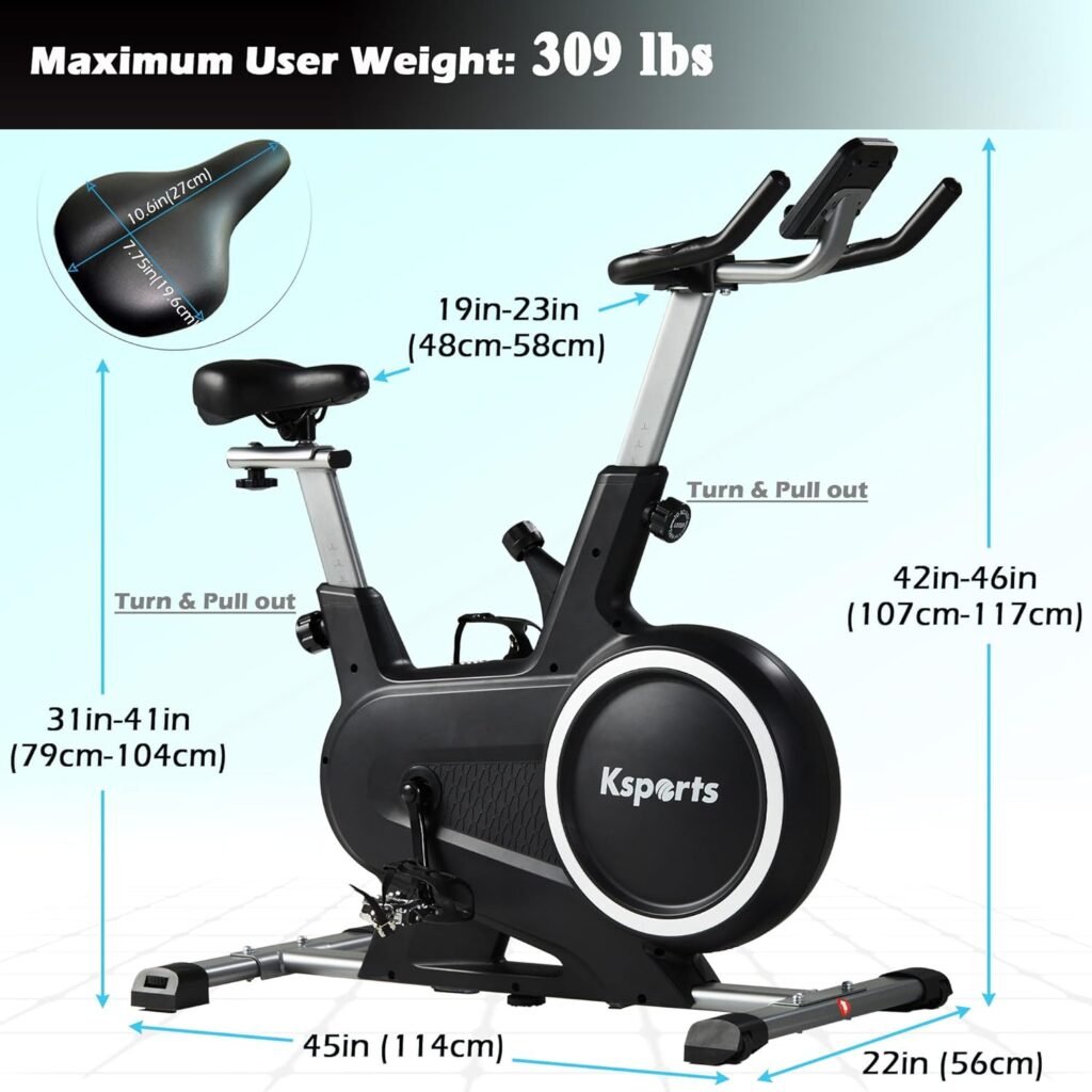 Ksports Home Magnetic Resistance Adjustable Cardio Exercise Stationary Bike for Home Gyms with LCD Screen, Straps, and Ab Mat, Black