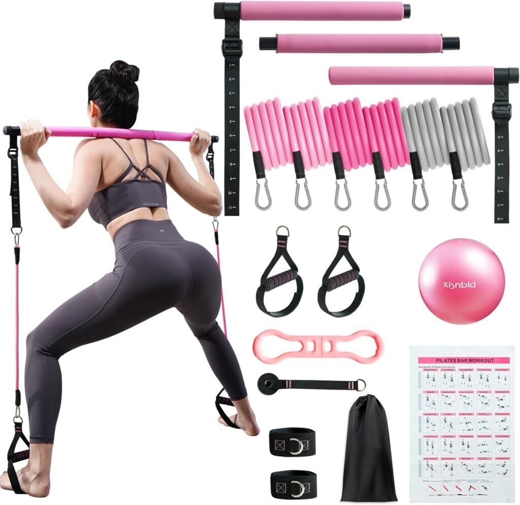 Pilates Bar Kit with Resistance Bands, Multifunctional Pilates Bar with Exercise Resistance Bands, Portable Pilates Equipment for Women Full Body Home Gym Yoga Workouts