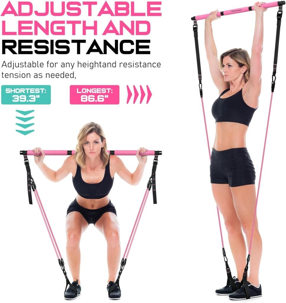 Pilates Bar Kit with Resistance Bands, Multifunctional Yoga Pilates Bar with Heavy-Duty Metal Adjustment Buckle for Women  Men, Home Gym Pilates Resistance Bar Kit for Full Body Workouts