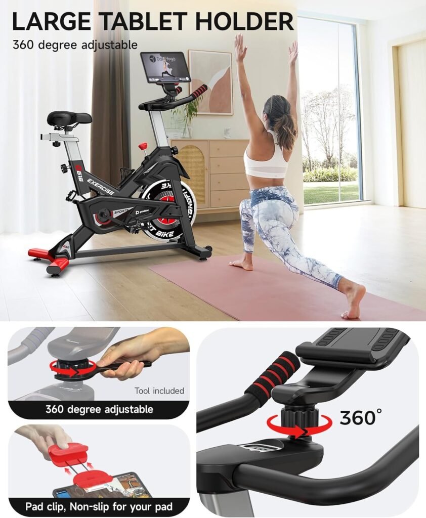 Pooboo Magnetic Exercise Bike Stationary, Indoor Cycling Bike with Built-In Bluetooth Sensor Compatible with Exercise bike apps Ipad Mount, Comfortable seat and Slant Board, Silent Belt Drive, 350LBS Weight Capacity