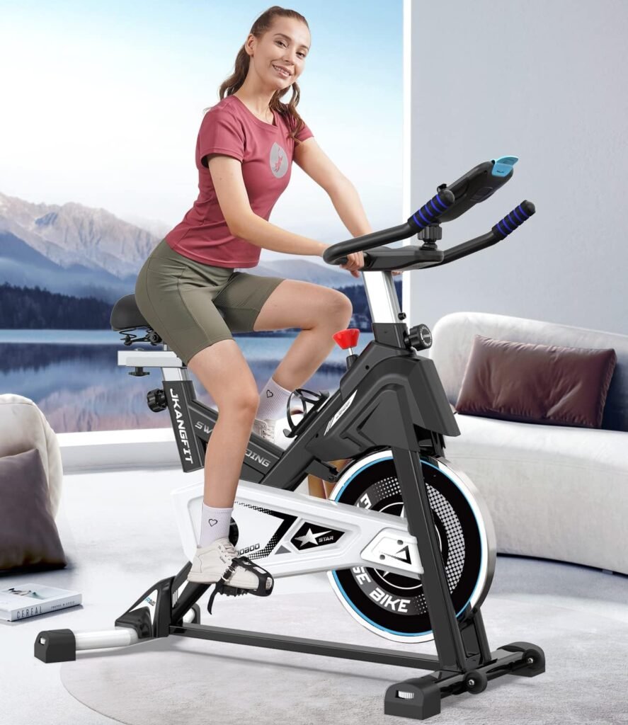 Pooboo Magnetic Exercise Bike Stationary, Indoor Cycling Bike with Built-In Bluetooth Sensor Compatible with Exercise bike apps Ipad Mount, Comfortable seat and Slant Board, Silent Belt Drive, 350LBS Weight Capacity