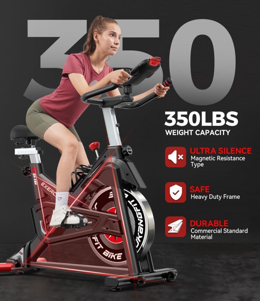 Pooboo Magnetic Exercise Bike Stationary, Indoor Cycling Bike with Built-In Bluetooth Sensor Compatible with Exercise bike apps Ipad Mount, Comfortable seat and Slant Board, Silent Belt Drive, 350LBS Weight Capacity