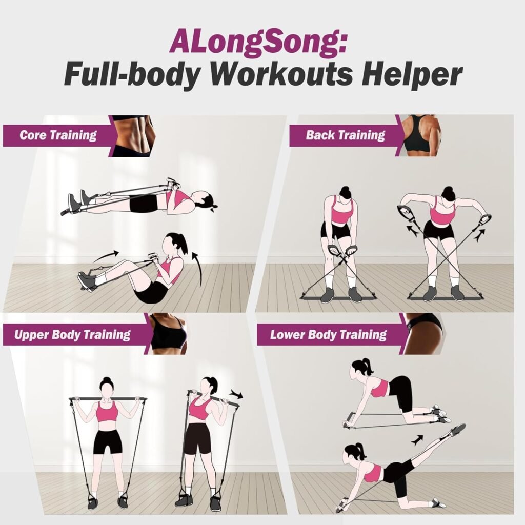Portable Pilates Bar Kit with Resistance Bands for Women  Men, Upgraded 3 Section Pilates Bar for Home Gym Exercise Fitness Equipment Supports Full-Body Workouts