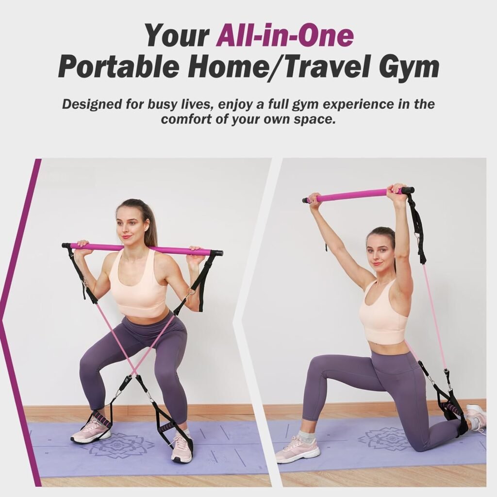 Portable Pilates Bar Kit with Resistance Bands for Women  Men, Upgraded 3 Section Pilates Bar for Home Gym Exercise Fitness Equipment Supports Full-Body Workouts
