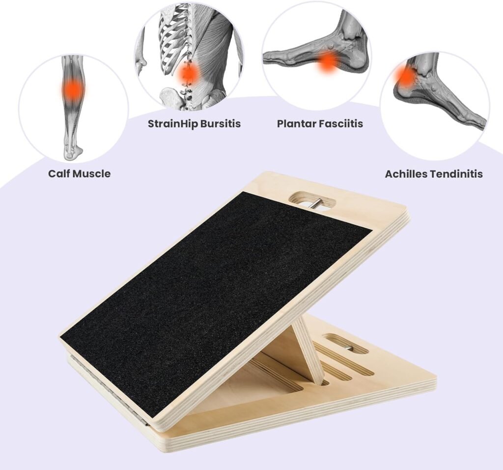 Professional Wooden Slant Board, Adjustable Incline Board and Calf Stretcher, Stretch Board,Multifunctional Yoga Pilates Bar Kit with Adjustment Buckle and Resistance Bands,Home Gym Resistance Bar Kit