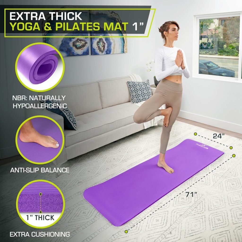 ProsourceFit Extra Thick Yoga and Pilates Mat High Density Exercise Mat with Comfort Foam and Carrying Strap