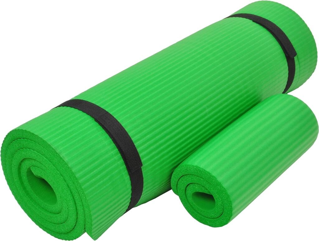 Signature Fitness All Purpose 1/2-Inch Extra Thick High Density Anti-Tear Exercise Yoga Mat and Knee Pad with Carrying Strap and Optional Yoga Blocks, Multiple