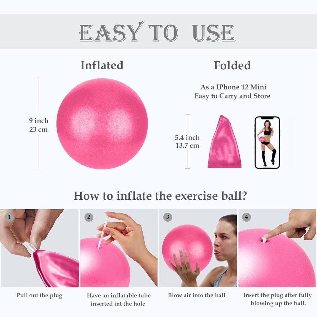 Small Pilates Ball, Therapy Ball, Mini Workout Ball, Core Ball, 9 Inch Small Exercise Ball, Mini Bender Ball, Pilates, Yoga, Workout, Bender, Core Training and Physical Therapy, Improves Balance