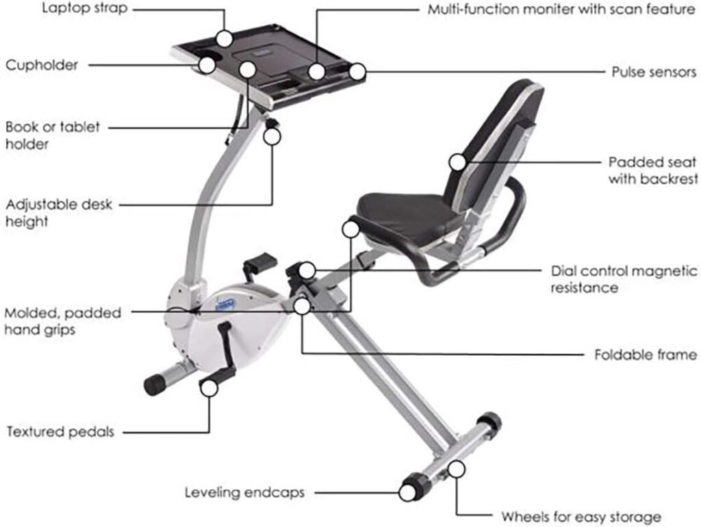 Stamina 2-in-1 Recumbent Exercise Bike - Fitness Bike with Workstation and Standing Desk - Stationary Bike for Home Workout - Up to 250 Weight Capacity