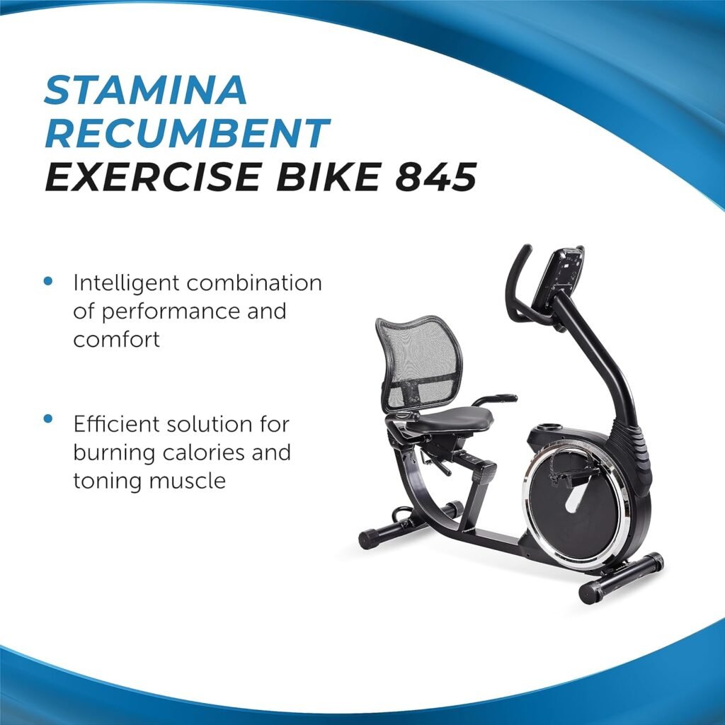 Stamina Magnetic Recumbent Exercise Bike 845 - Exercise Bike Pedal Exerciser - Fitness Bike with Smart Workout App - Recumbent Exercise Bike for Home - Up to 250 lbs Weight Capacity