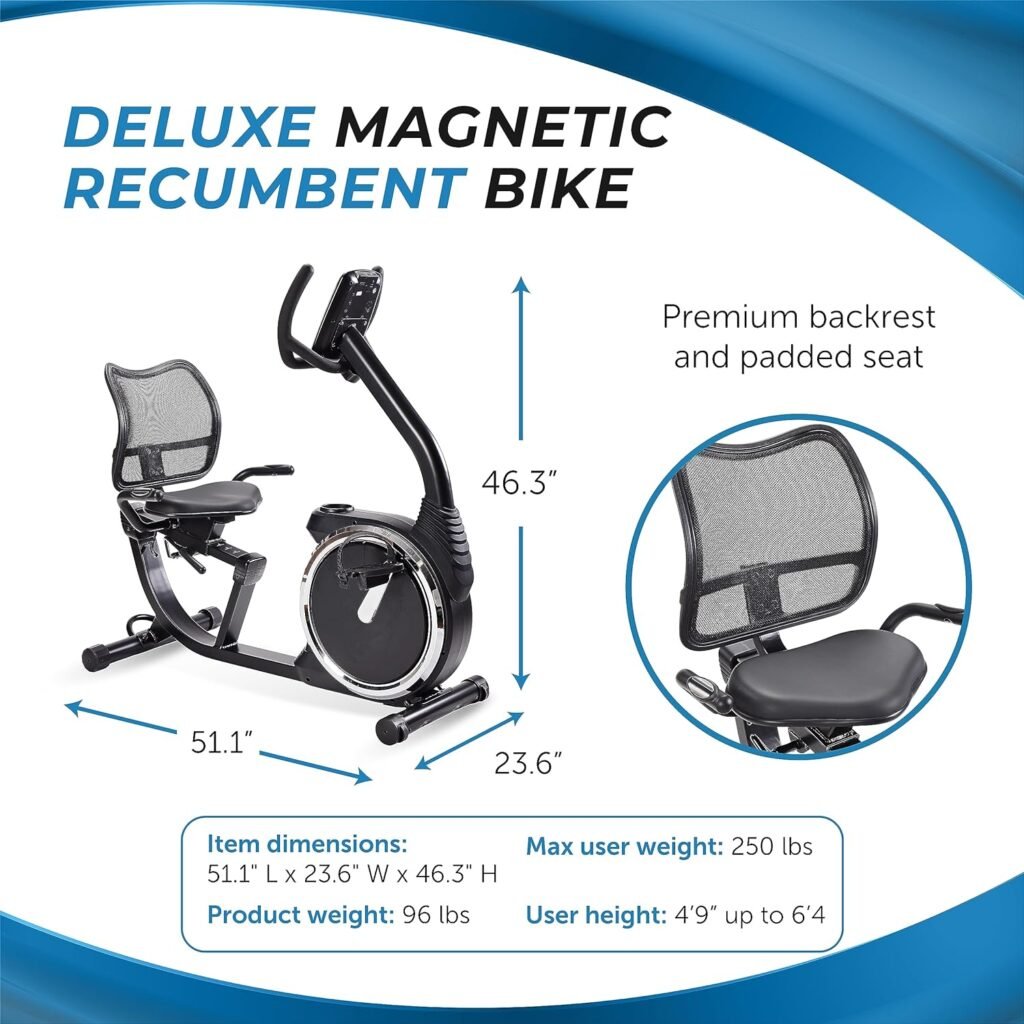 Stamina Magnetic Recumbent Exercise Bike 845 - Exercise Bike Pedal Exerciser - Fitness Bike with Smart Workout App - Recumbent Exercise Bike for Home - Up to 250 lbs Weight Capacity