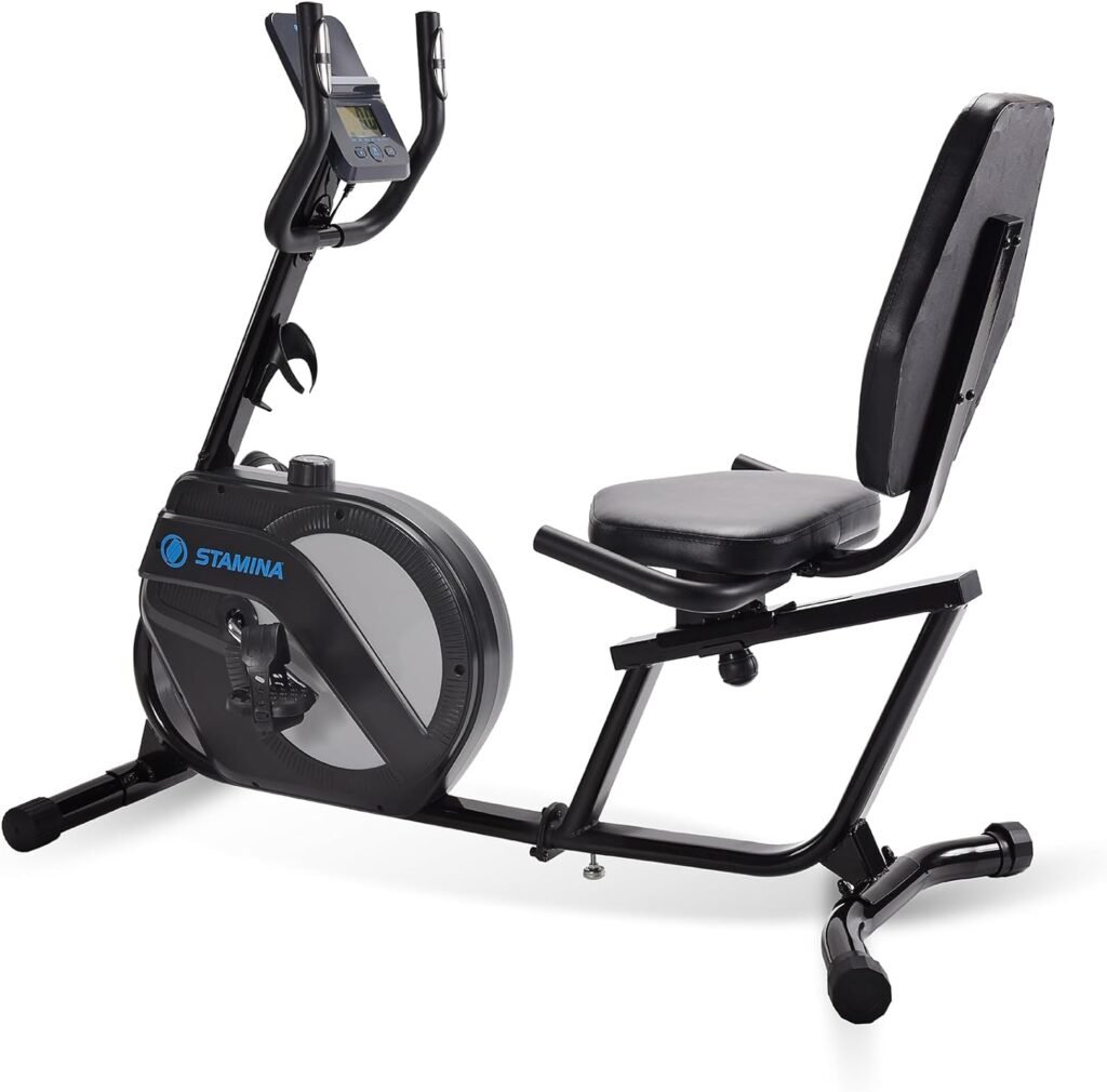 Stamina Recumbent Exercise Bike 1346 - Exercise Bike with Smart Workout App - Recumbent Exercise Bike for Home Workout - Up to 250 lbs Weight Capacity Black