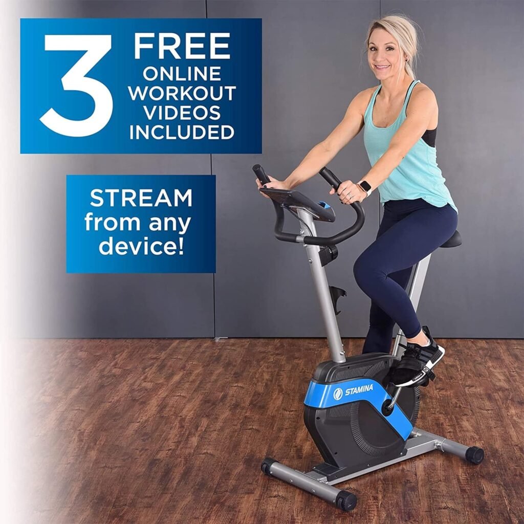 Stamina Upright Exercise Bike 1308 - Fitness Bike with Smart Workout App - Exercise Bike for Home Workout - Up to 300 lbs Weight Capacity