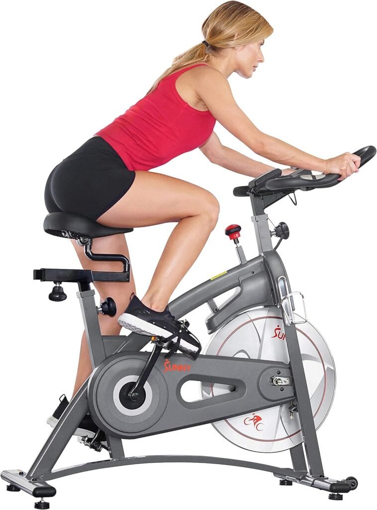 Sunny Health  Fitness Indoor Cycling Exercise Bike with Magnetic/Felt Resistance and Belt/Chain Drive Optional Bluetooth Connectivity with SunnyFit® App