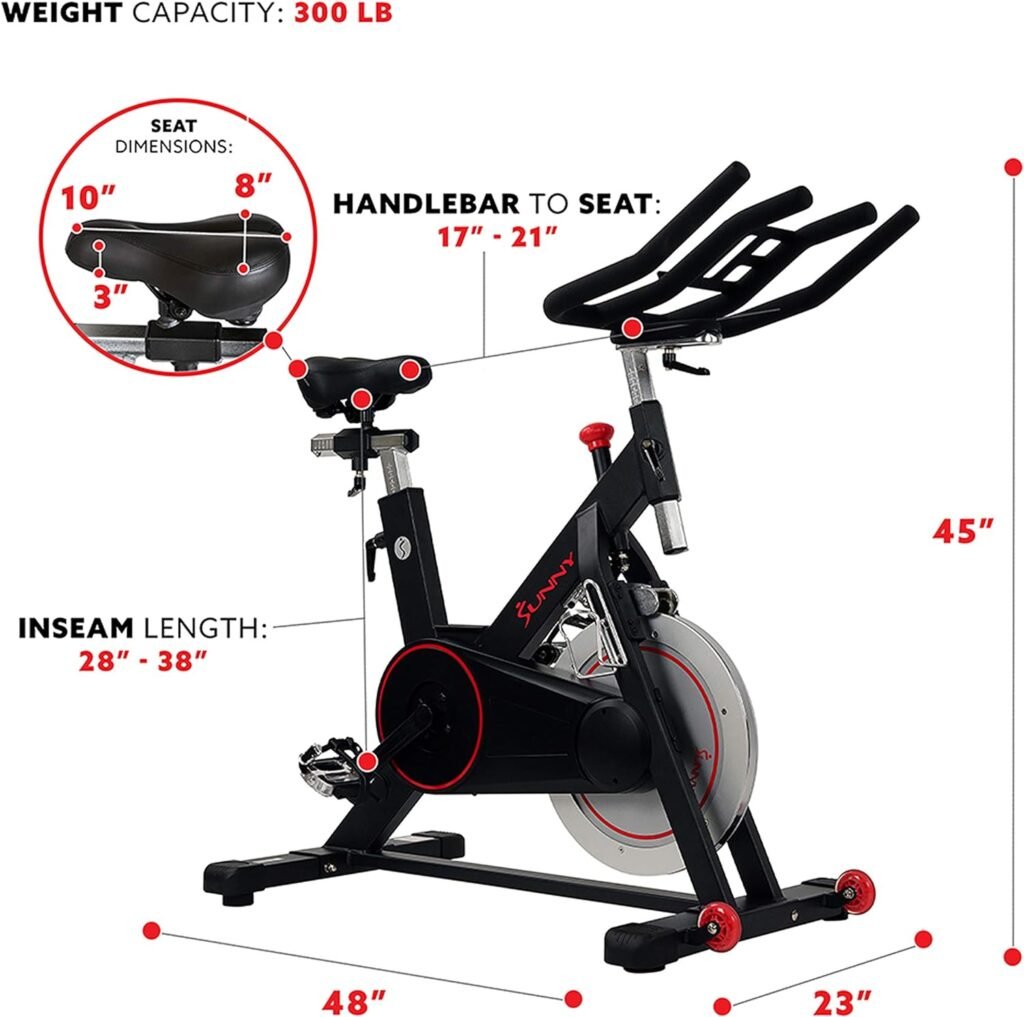 Sunny Health  Fitness Premium Magnetic Belt Drive Indoor Cycling Stationary Exercise Bikes with Optional SunnyFit App Enhanced Bluetooth Connectivity