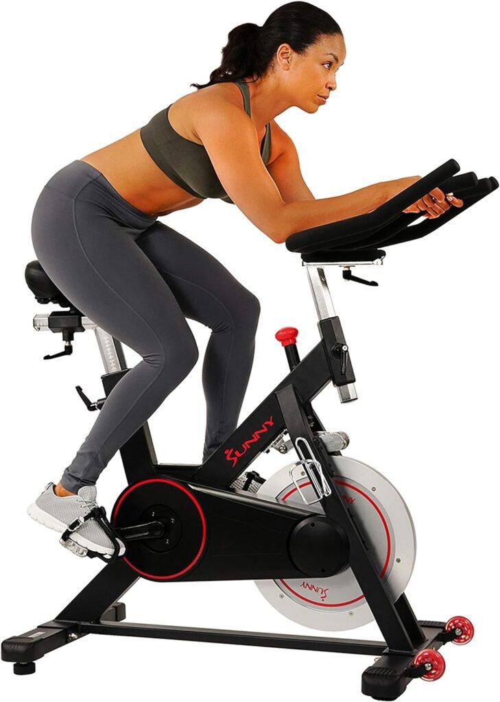 Sunny Health  Fitness Premium Magnetic Belt Drive Indoor Cycling Stationary Exercise Bikes with Optional SunnyFit App Enhanced Bluetooth Connectivity