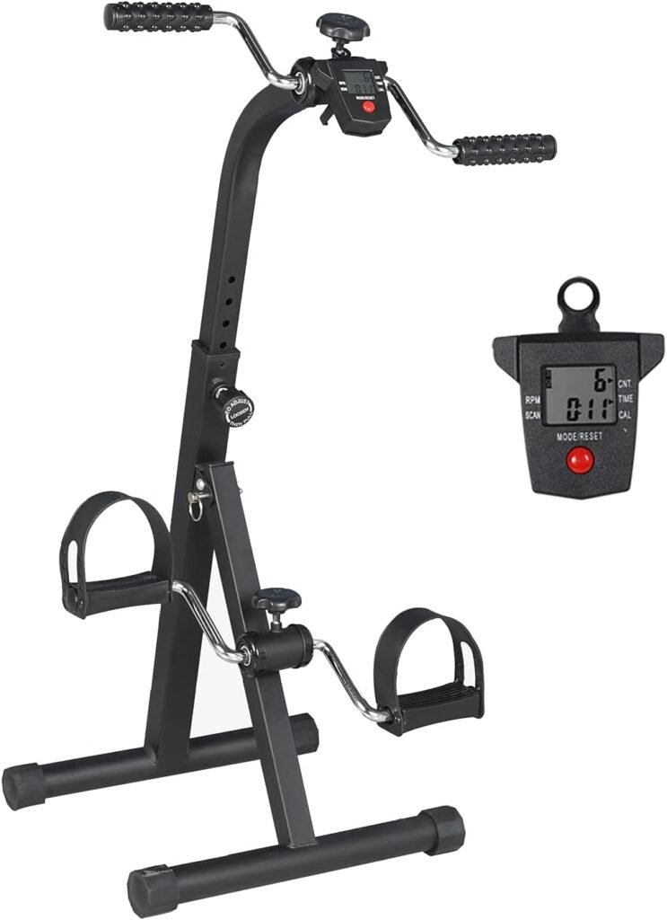 VIVIJASON Pedal Exerciser - Bike Hand Arm Leg and Knee Exercise Peddler for Seniors, Elderly - Indoor Adjustable Fitness Equipment for Total Body - Nonslip Base-Built-in Electronic Display