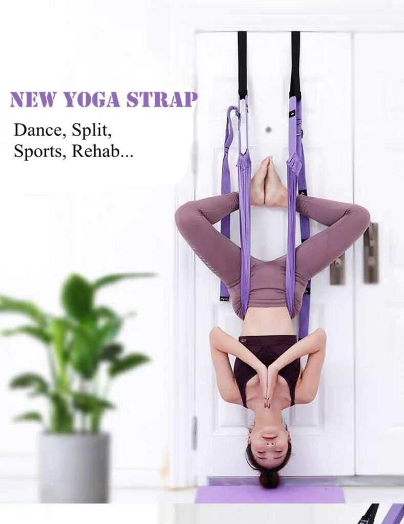 Yoga Stretching Strap, Adjustable Height Leg Stretcher Waist Back Stretch Band Aerial Yoga, Anti-gravity Inversion Exercises Door Flexibility Tensile Trainer for Rehab Pilates Dance Splits