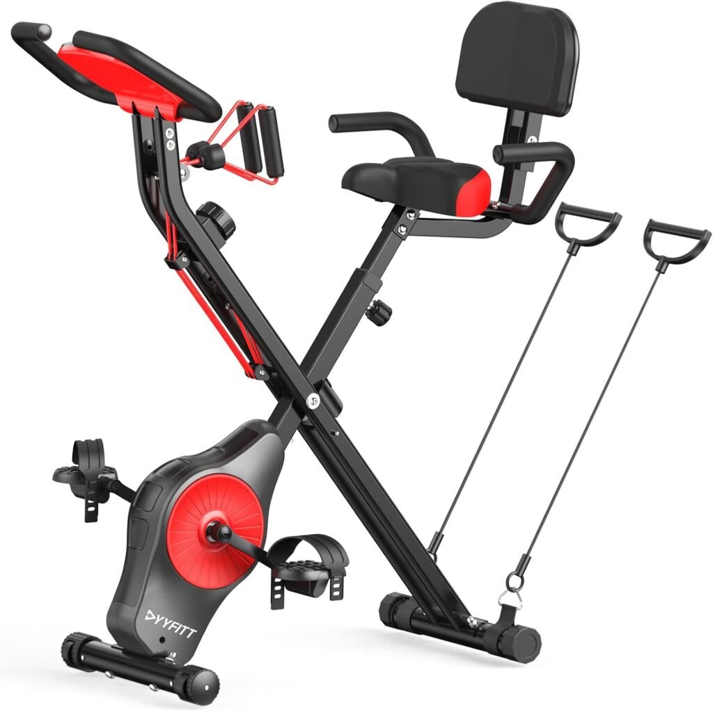 YYFITT 3-In-1 Exercise Bikes for Home | Folding Stationary Bike with Arm Workout Bands - 16 Levels Magnetic Resistance - Indoor Excersize Bike with Thick and Comfortable Seat, Hand Pulse and Phone/Tablet Holder