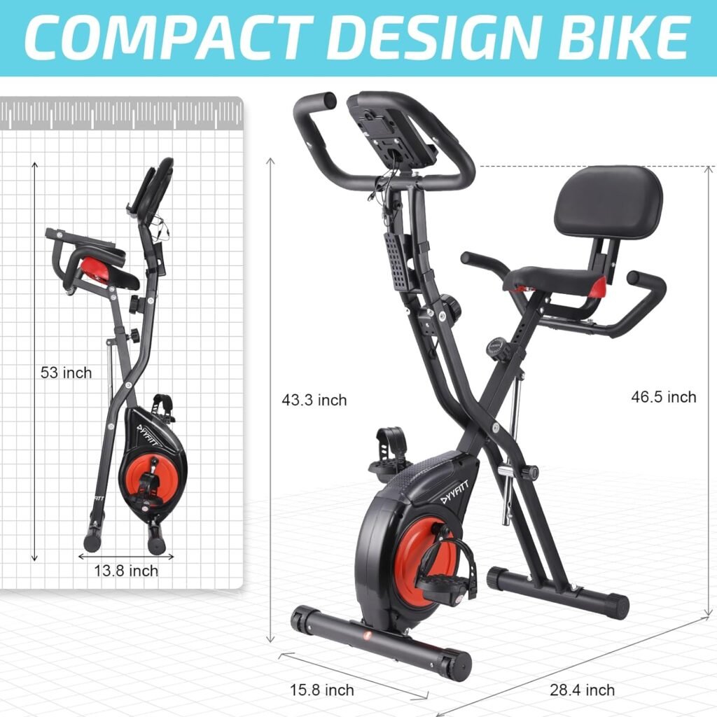 YYFITT 3-In-1 Exercise Bikes for Home | Folding Stationary Bike with Arm Workout Bands - 16 Levels Magnetic Resistance - Indoor Excersize Bike with Thick and Comfortable Seat, Hand Pulse and Phone/Tablet Holder