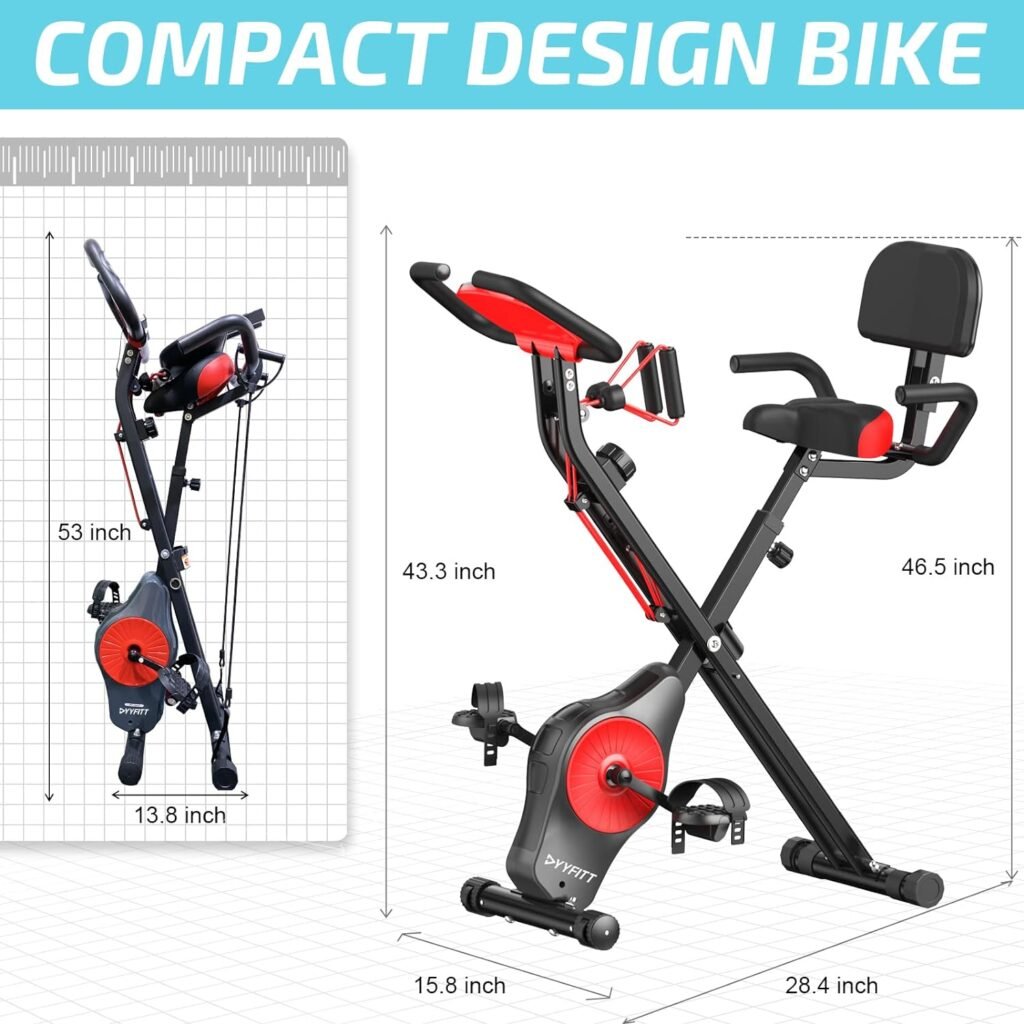 YYFITT 3-In-1 Exercise Bikes for Home | Folding Stationary Bike with Arm Workout Bands - 16 Levels Magnetic Resistance - Indoor Excersize Bike with Thick and Comfortable Seat, Hand Pulse and Phone/Tablet Holder