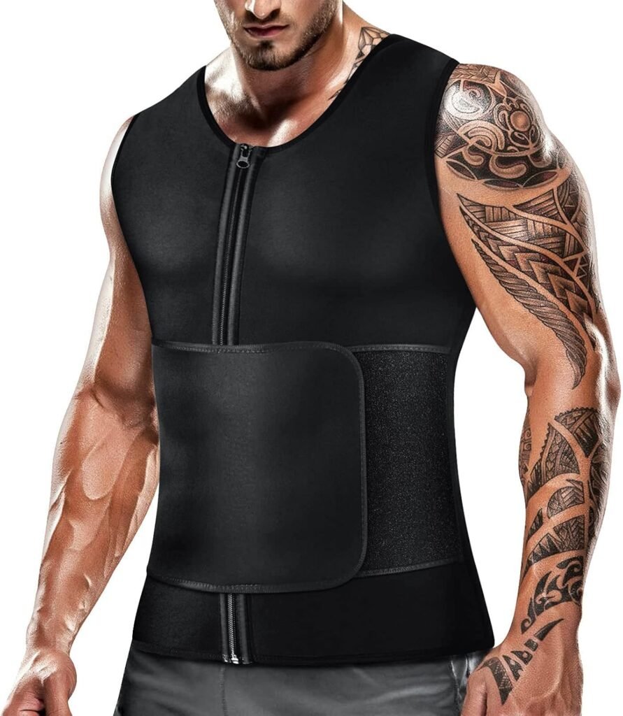 Cimkiz Mens Sweat Sauna Vest for Waist Trainer Zipper Neoprene Tank Top, Adjustable Sauna Workout Zipper Suit