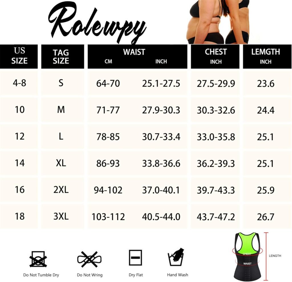 Rolewpy Women Waist Trainer Corset Weight Slimming Neoprene Sauna Sweat Vest Workout Body Shaper Tank Top