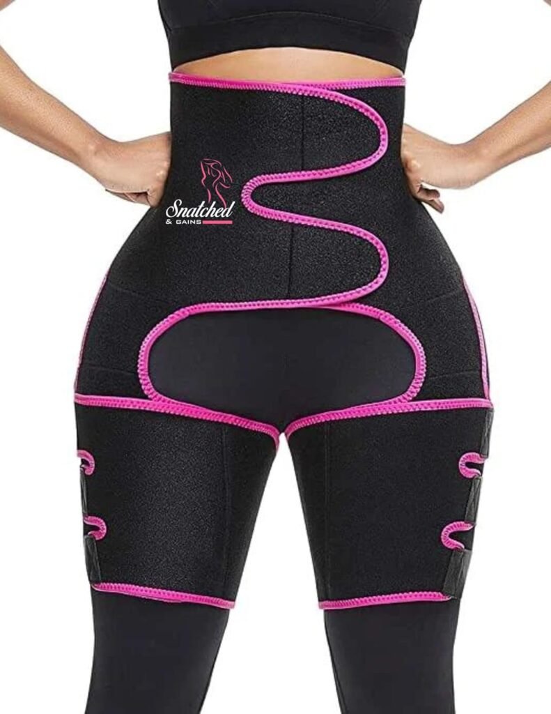 SnatchedGains 3-in-1 Thigh Butt Lifter Waist Eraser Trimmer Sauna Sweat Belt for Weightloss Waist Shaper Sweat Band LG/XL Black/Pink