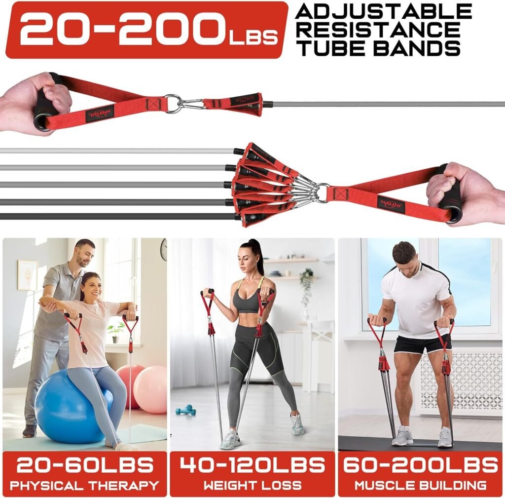 WALITO Resistance Bands Set - Exercise Bands with Handles, Door Anchor, Legs Ankle Straps, for Heavy Resistance Training, Physical Therapy, Muscle Training, Yoga, Home Workouts