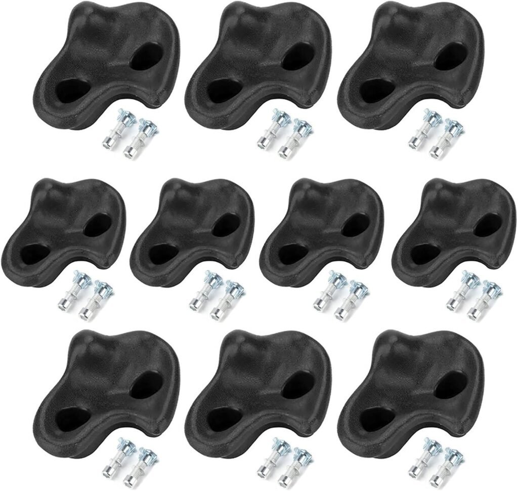 10PCS Rock Climbing Holds,Plastic Comfortable Rock Climbing Stone Rocks Bright Colors Wall Stones with Screw Pad and Nut for Outdoor Indoor Climbing Frames Children Playground(Black)