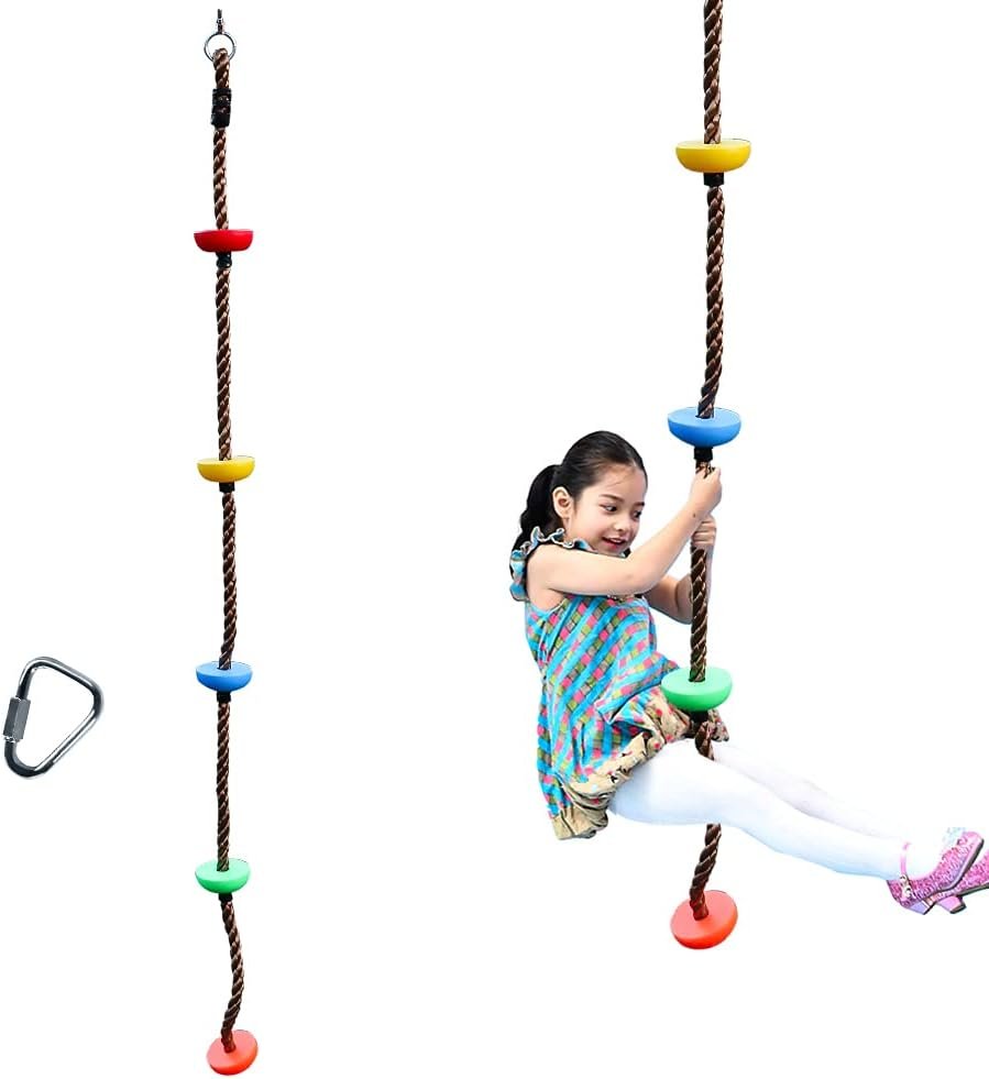 6.56ft Climbing Rope Swing with Treads Climbing Rope Plate Swing Hanging Swing Ninja Rope Accessories… Colorful