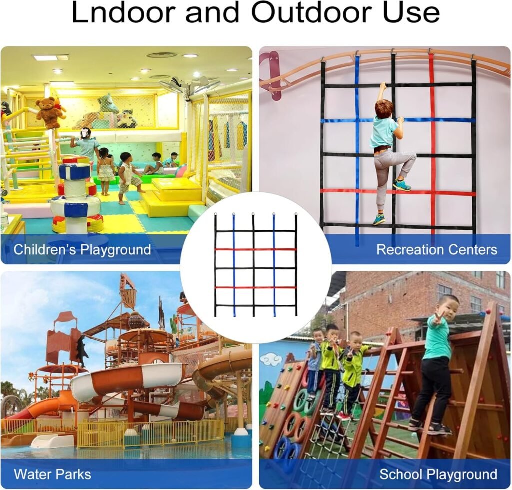 Climbing Cargo Net,Ninja Warrior Obstacle Course for Kids,Rope Net Ladder Monkey Bars for Rock Wall Jungle Gyms Playground Ribbon Training for Indoor and Outdoor Swing Set Tree House