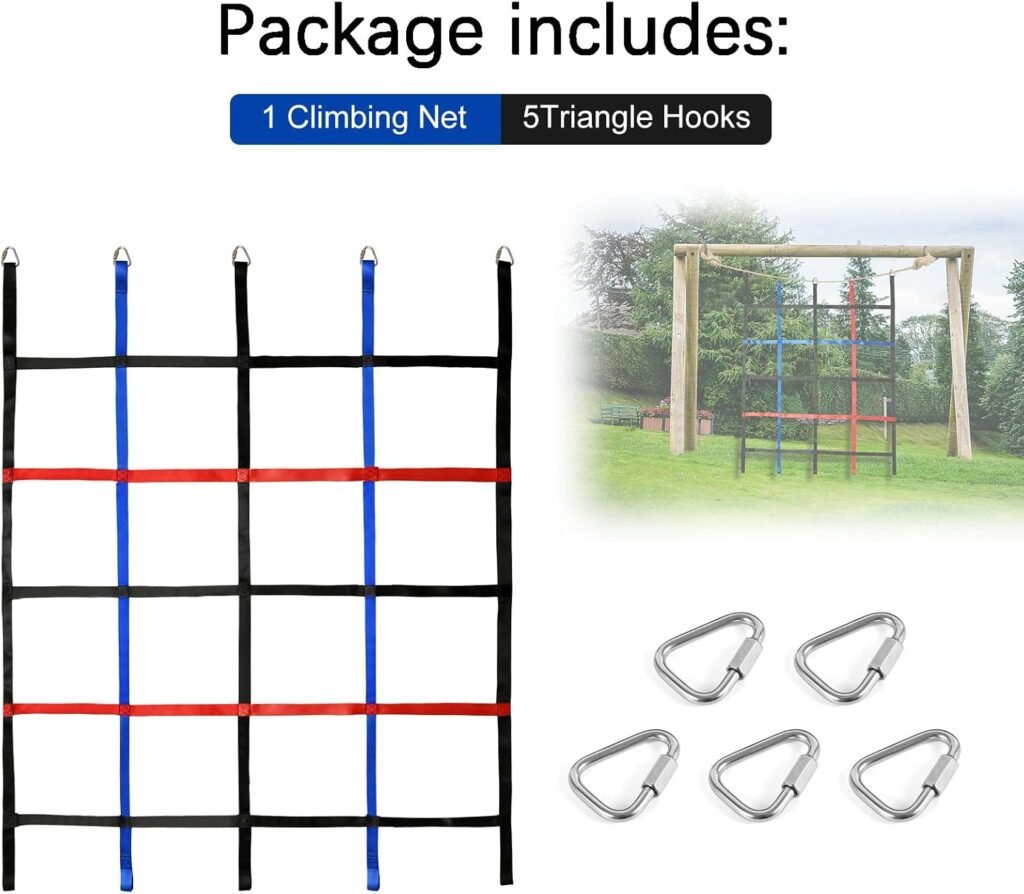 Climbing Cargo Net,Ninja Warrior Obstacle Course for Kids,Rope Net Ladder Monkey Bars for Rock Wall Jungle Gyms Playground Ribbon Training for Indoor and Outdoor Swing Set Tree House